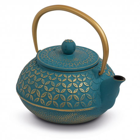 Théière en fonte 0,60L ROSACES turquoise