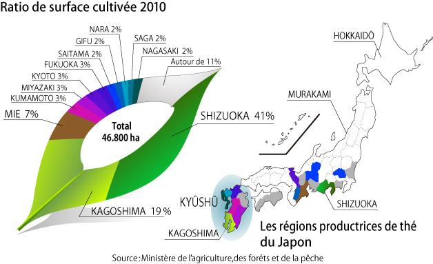 Carte des jardin de thé au Japon